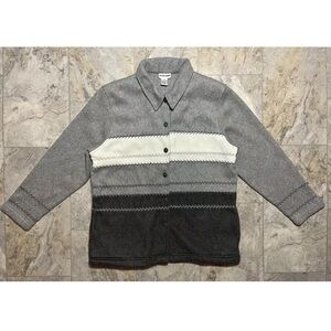 Alfred Dunner Button Up Cardigan Women’s Size Medium Gray/White/Black